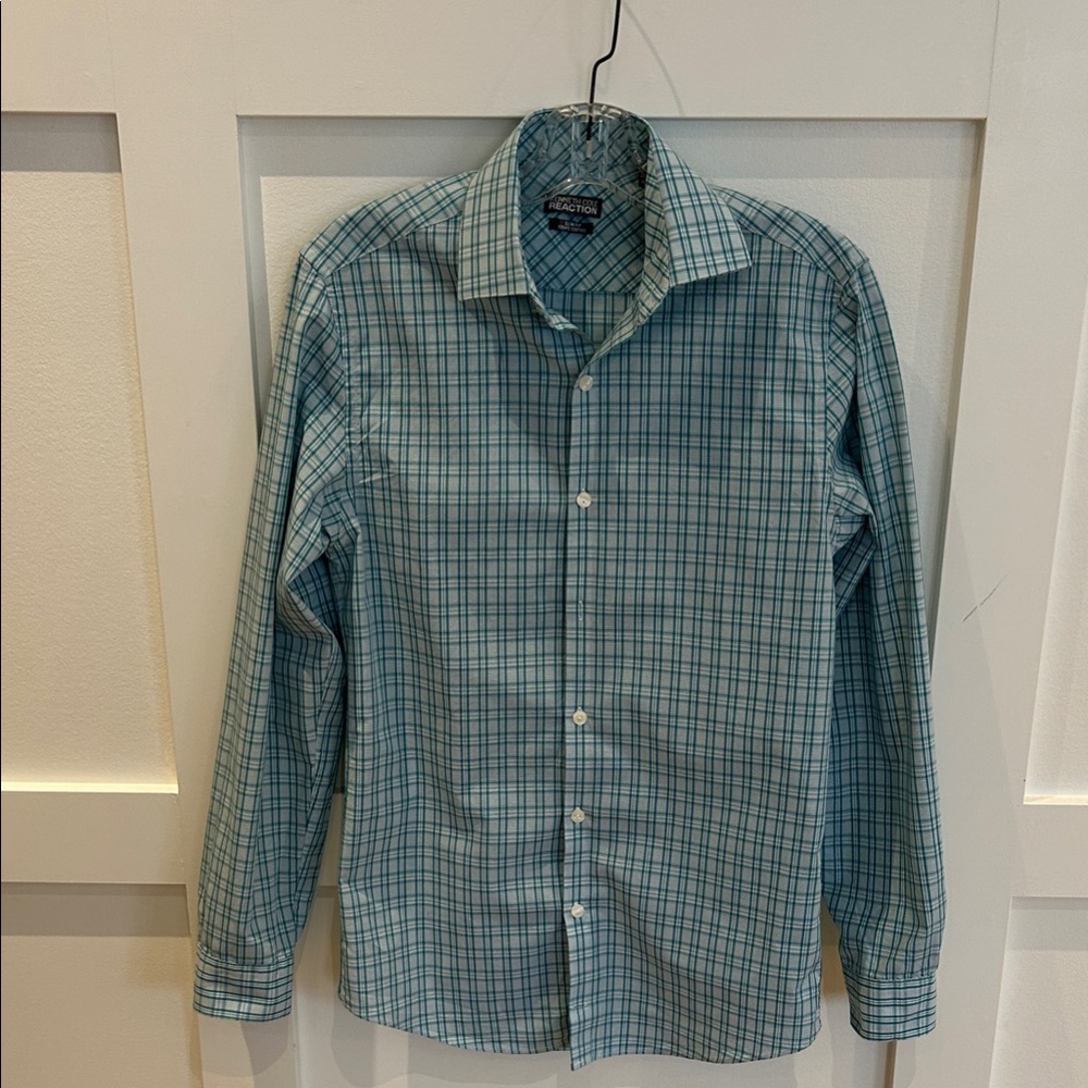 Reaction Kenneth Cole Teal Plaid Button Down Shirt